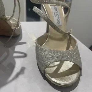 Jimmy Choo★EMSY 85 アンクルストラップ グリッター プラチナ Jimmy Choo☆EMSY 85 アンクルストラップ グリッター プラチナ